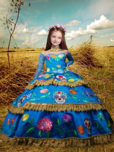 Hot Sale Long Sleeves Lace Up Floor Length Embroidery Kids Formal Wear