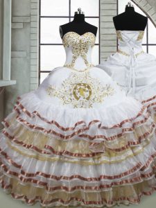 Organza Sweetheart Sleeveless Lace Up Beading and Embroidery and Ruffled Layers Sweet 16 Dresses in White