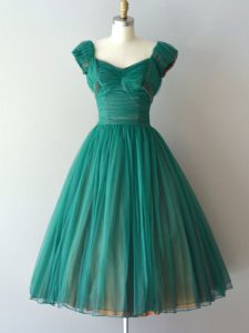 Flirting Knee Length A-line Cap Sleeves Teal Quinceanera Court of Honor Dress Zipper