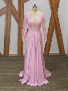 Chiffon Long Sleeves Mother of the Bride Dress Brush Train and Lace and Appliques