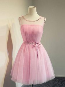 Glorious Knee Length Empire Sleeveless Rose Pink Court Dresses for Sweet 16 Lace Up