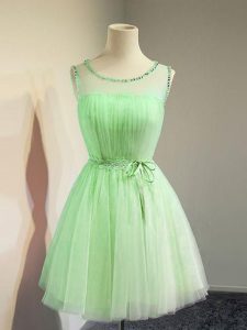 On Sale Sleeveless Knee Length Belt Lace Up Dama Dress for Quinceanera