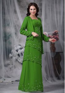 Stunning Sleeveless Floor Length Beading Zipper Mother Of The Bride Dress with Green