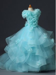 Gorgeous Sleeveless Lace Up Floor Length Ruffles and Hand Made Flower Kids Formal Wear