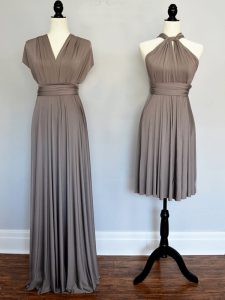 Stunning Ruching Quinceanera Court Dresses Grey Lace Up Sleeveless Floor Length