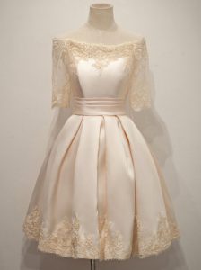 Spectacular Taffeta Off The Shoulder Half Sleeves Zipper Lace Quinceanera Court Dresses in Champagne
