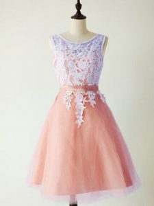 Unique Peach Sleeveless Lace Knee Length Court Dresses for Sweet 16