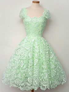Straps Cap Sleeves Damas Dress Knee Length Lace Apple Green Lace