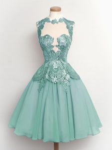 Knee Length Lace Up Dama Dress Light Blue for Prom and Party and Wedding Party with Lace
