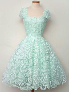 Gorgeous Lace Straps Cap Sleeves Lace Up Lace Vestidos de Damas in Apple Green