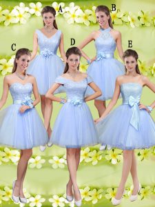 Popular A-line Quinceanera Court Dresses Lavender V-neck Tulle Sleeveless Knee Length Lace Up