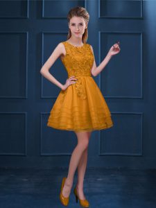 Exceptional Lace and Ruffled Layers Court Dresses for Sweet 16 Gold Zipper Sleeveless Knee Length