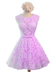 Hot Selling Lilac Lace Up Scoop Belt Quinceanera Dama Dress Lace Sleeveless