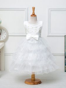 Excellent Scoop Sleeveless Zipper Custom Made Pageant Dress White Organza
