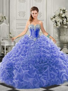 High Quality Blue Sweet 16 Quinceanera Dress Sweetheart Sleeveless Court Train Lace Up