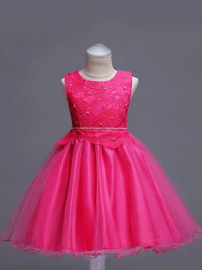 Lovely Hot Pink Pageant Dresses Wedding Party with Lace Scoop Sleeveless Zipper