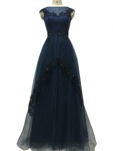 Exquisite Floor Length Zipper Mother Dresses Navy Blue for Prom and Beach with Lace and Appliques