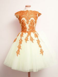 Free and Easy Multi-color Dama Dress Prom and Party and Wedding Party with Appliques Scalloped Sleeveless Lace Up