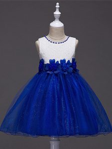 High Class Ball Gowns Evening Gowns Royal Blue Scoop Tulle Sleeveless Knee Length Zipper