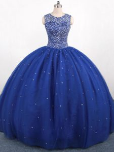 Sexy Royal Blue Scoop Neckline Beading Sweet 16 Dress Sleeveless Zipper