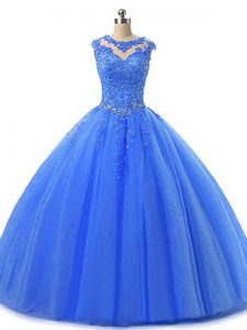 Floor Length Ball Gowns Sleeveless Blue Sweet 16 Quinceanera Dress Lace Up