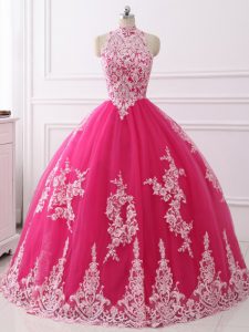 Fashionable High-neck Sleeveless Tulle 15th Birthday Dress Lace Zipper