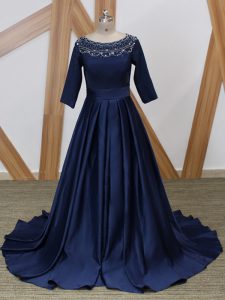 Glorious Navy Blue 3 4 Length Sleeve Beading Zipper Mother Of The Bride Dress