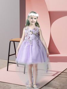 Charming High Low Lavender Winning Pageant Gowns V-neck Sleeveless Zipper