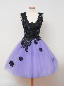Latest Lavender Sleeveless Tulle Zipper Vestidos de Damas for Prom and Party and Wedding Party