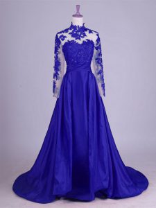 Perfect Royal Blue Sleeveless Lace and Appliques Lace Up Mother of Groom Dress