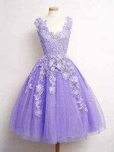 Discount Lavender Lace Up V-neck Lace Quinceanera Court of Honor Dress Tulle Sleeveless