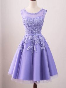 Tulle Scoop Sleeveless Lace Up Lace Dama Dress for Quinceanera in Lavender