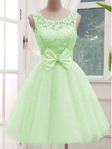 Yellow Green Lace Up Dama Dress for Quinceanera Lace and Bowknot Sleeveless Knee Length