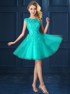 Pretty Tulle Cap Sleeves Knee Length Court Dresses for Sweet 16 and Lace and Belt