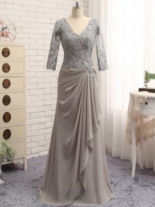 Cute Floor Length Column/Sheath Long Sleeves Grey Mother of Groom Dress Zipper