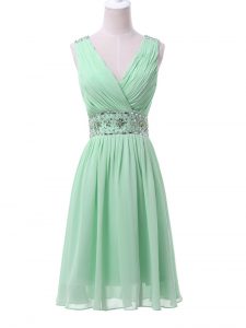 Best Beading and Ruching Dama Dress for Quinceanera Apple Green Zipper Sleeveless Knee Length
