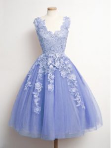 V-neck Sleeveless Tulle Damas Dress Appliques Lace Up