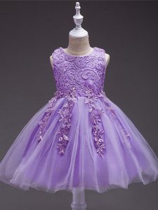 Sleeveless Knee Length Appliques Zipper Pageant Dresses with Lavender