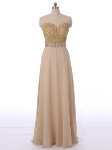 Latest Scoop Sleeveless Zipper Quinceanera Dama Dress Champagne Chiffon