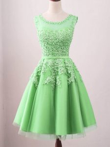 Scoop Sleeveless Quinceanera Court of Honor Dress Knee Length Lace Green Tulle