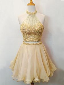 Graceful Sleeveless Knee Length Beading Lace Up Quinceanera Court of Honor Dress with Champagne