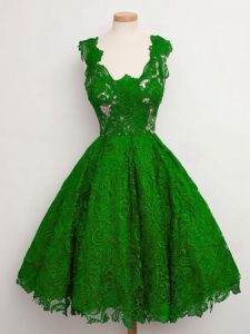 Sleeveless Lace Up Knee Length Lace Vestidos de Damas