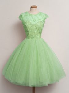 Decent Lace Up Quinceanera Court Dresses Lace Cap Sleeves Knee Length