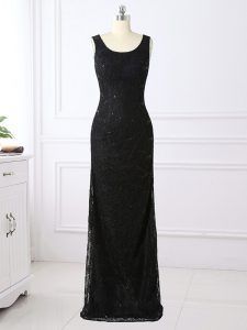 Fantastic Scoop Long Sleeves Zipper Mother Dresses Black Lace