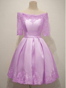 Custom Fit Taffeta Half Sleeves Knee Length Vestidos de Damas and Lace