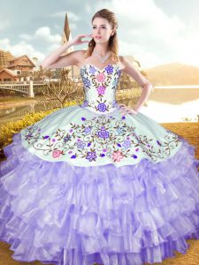 Amazing Sweetheart Sleeveless Lace Up Ball Gown Prom Dress Lavender Organza and Taffeta