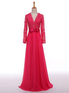 Long Sleeves Lace and Appliques and Belt Zipper Mother Dresses