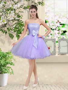 Discount Organza Off The Shoulder Sleeveless Lace Up Lace and Belt Quinceanera Dama Dress in Lilac