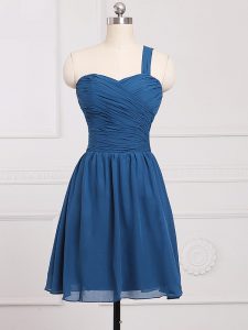 Blue Sleeveless Ruching Mini Length Vestidos de Damas