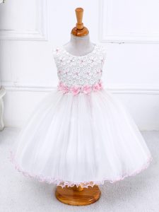 Tea Length Ball Gowns Sleeveless White Pageant Dress for Womens Zipper